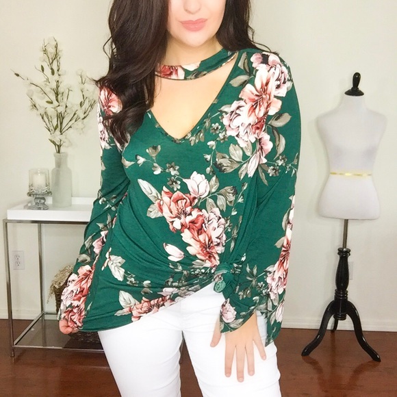 LAST ONE! Hunter Green Bell Sleeve Top - Picture 2 of 5